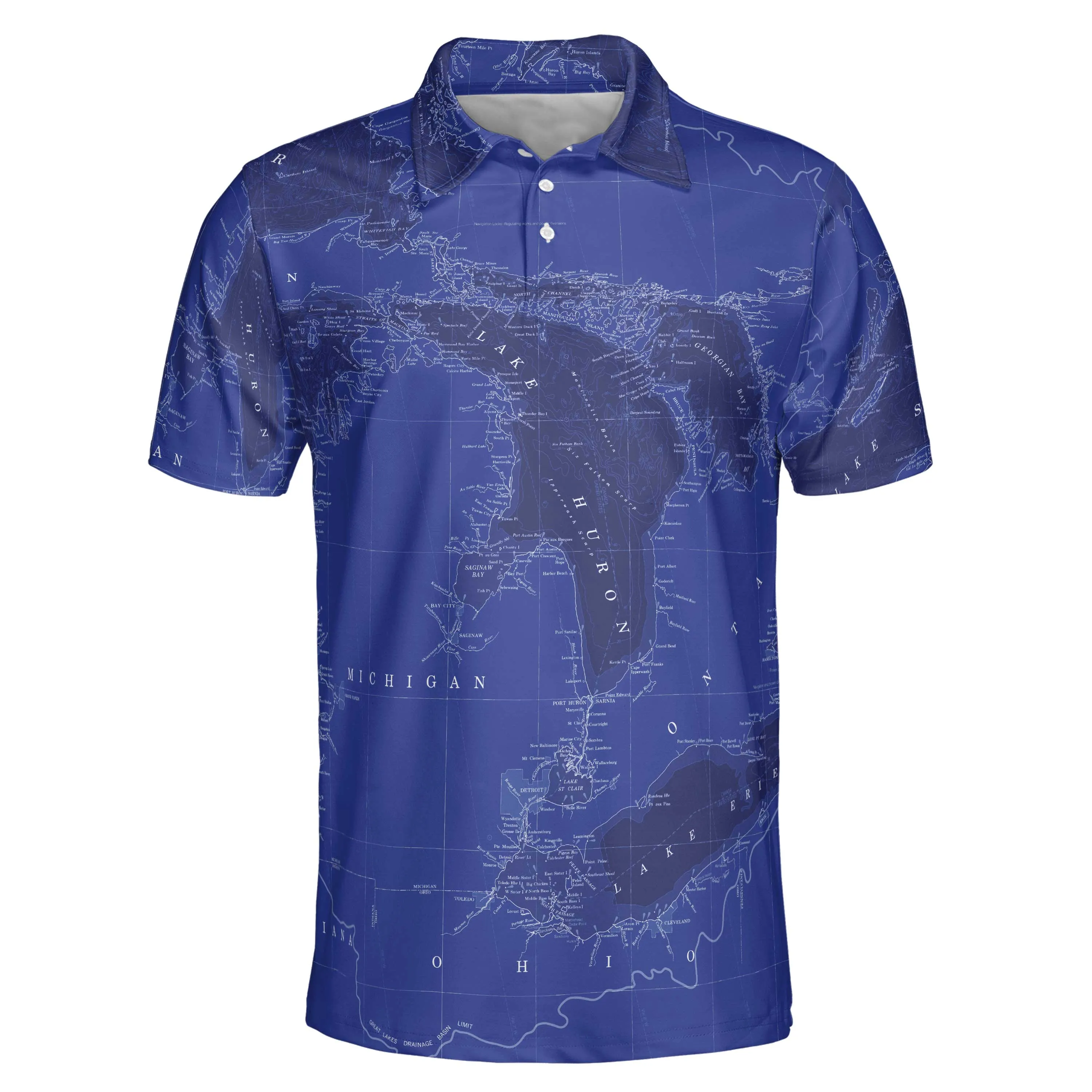 The Great Lakes Blue Marine Chart Polo Shirt