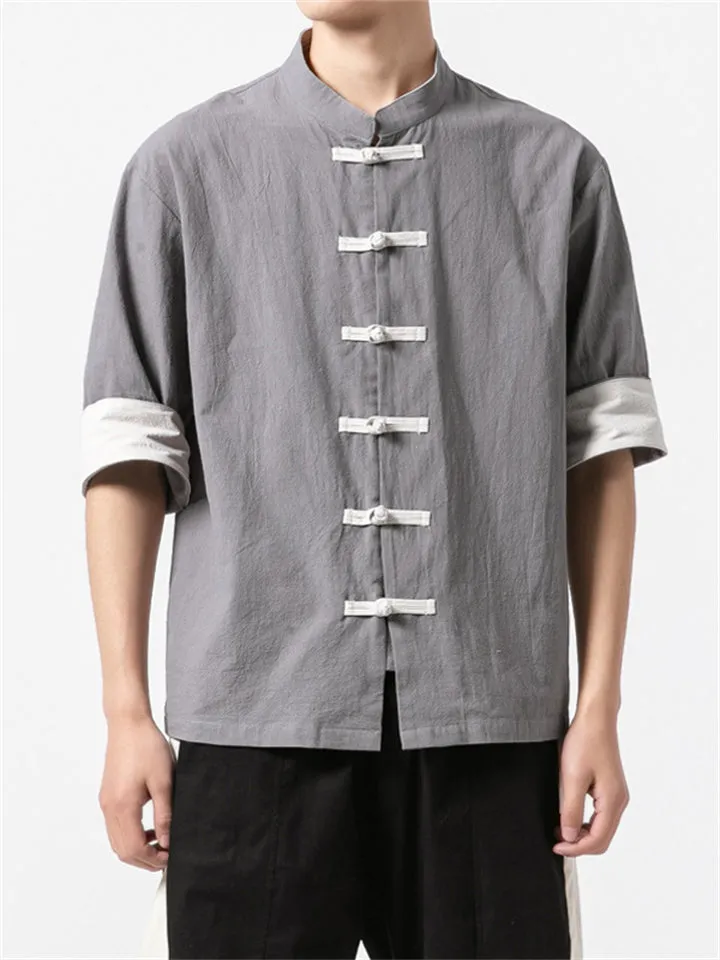 Vintage Fashion Short Sleeves Linen Shirts for Men
