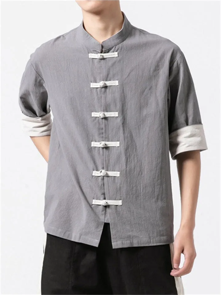 Vintage Fashion Short Sleeves Linen Shirts for Men
