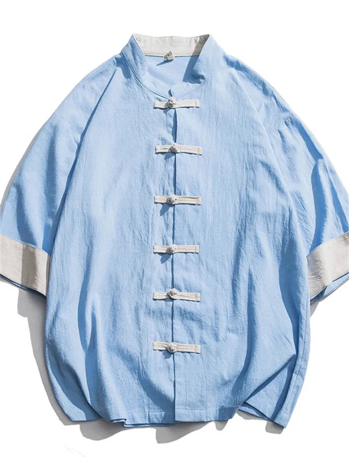 Vintage Fashion Short Sleeves Linen Shirts for Men