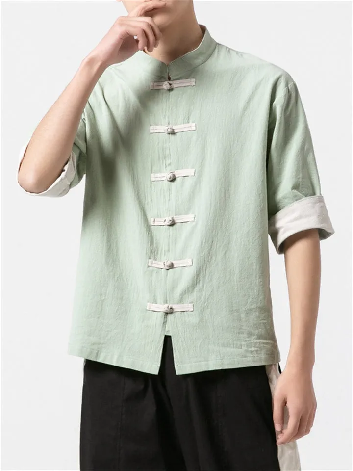 Vintage Fashion Short Sleeves Linen Shirts for Men