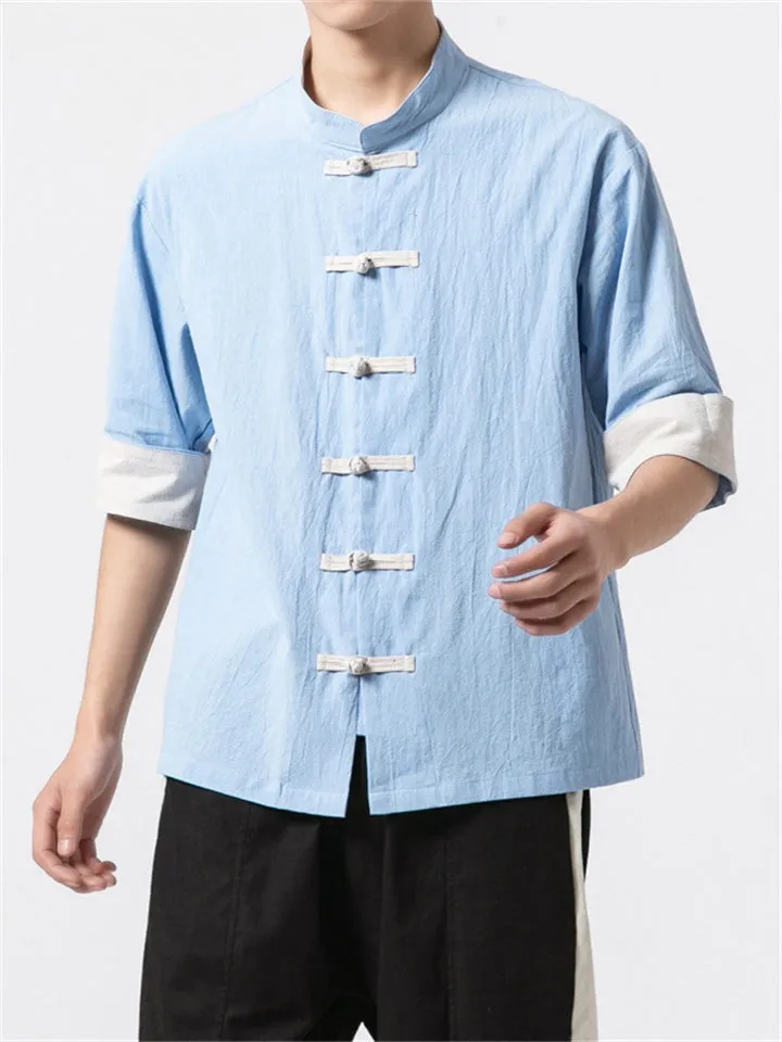 Vintage Fashion Short Sleeves Linen Shirts for Men