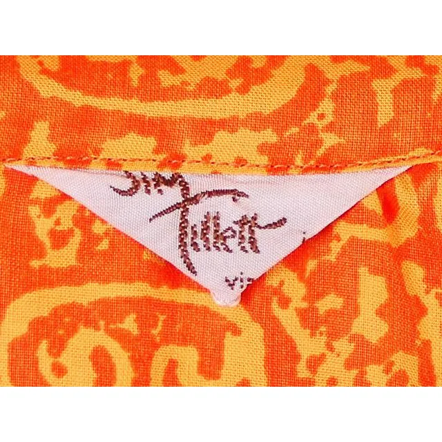 Vintage Mens Orange Batik Printed Shirt Jim Tillett M 1980s