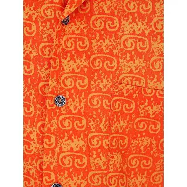 Vintage Mens Orange Batik Printed Shirt Jim Tillett M 1980s