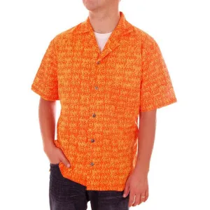 Vintage Mens Orange Batik Printed Shirt Jim Tillett M 1980s
