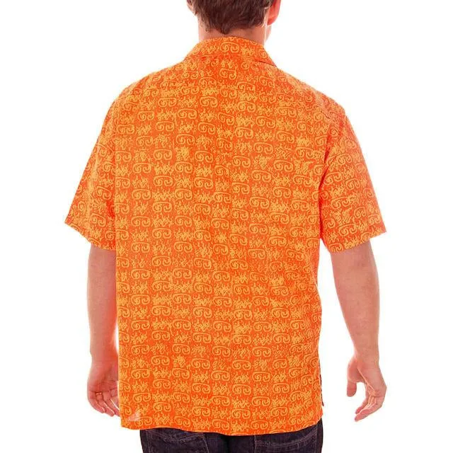 Vintage Mens Orange Batik Printed Shirt Jim Tillett M 1980s