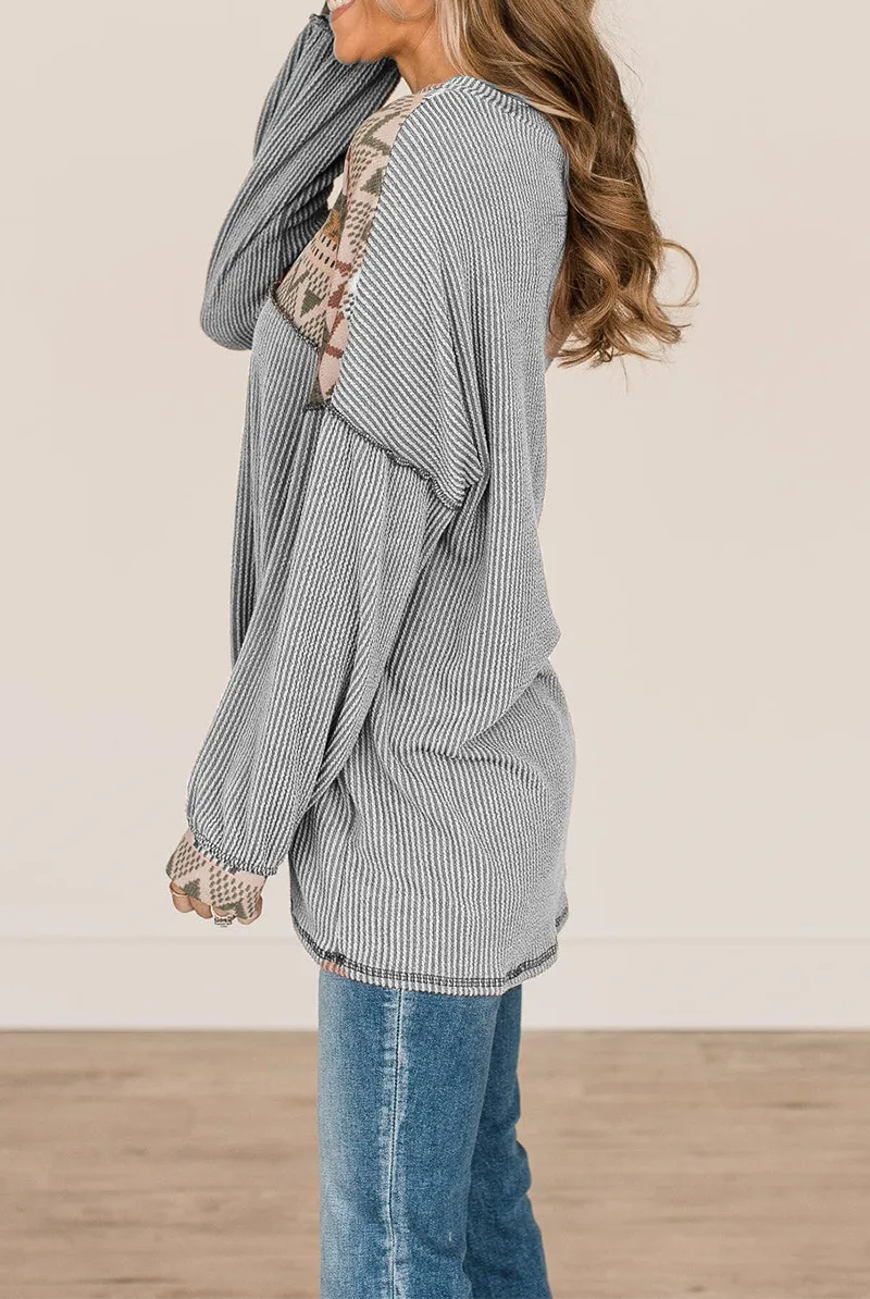 Vintage Print Patchwork Turndown Collar Tops