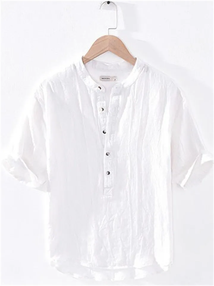 Vintage V-Neck Half Sleeve Comfy Linen Shirt for Men