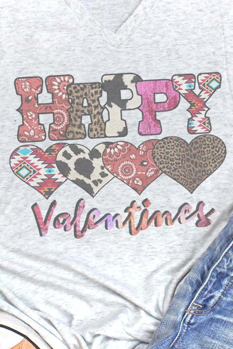 Western Happy Valentines Tri-Blend V Neck Tee