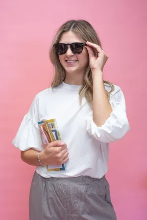 White Bubble Sleeve Rayon Top
