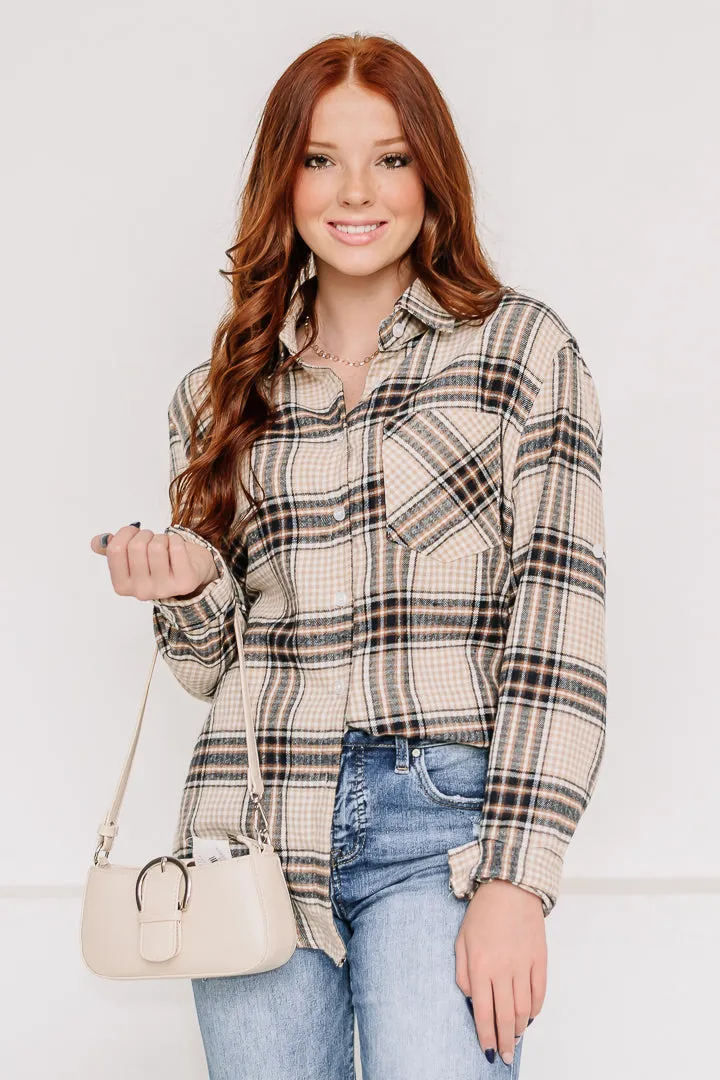 Wild Child Plaid Top | Beige