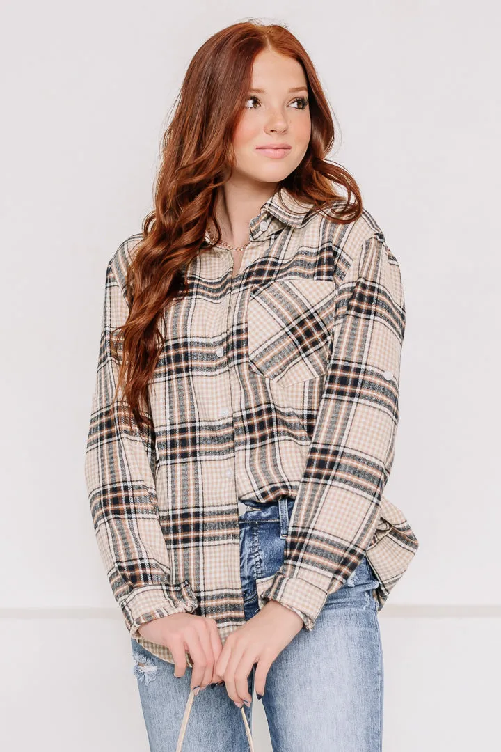 Wild Child Plaid Top | Beige