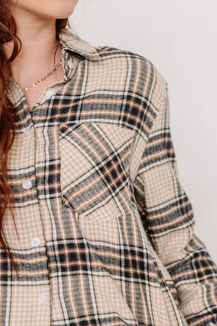 Wild Child Plaid Top | Beige