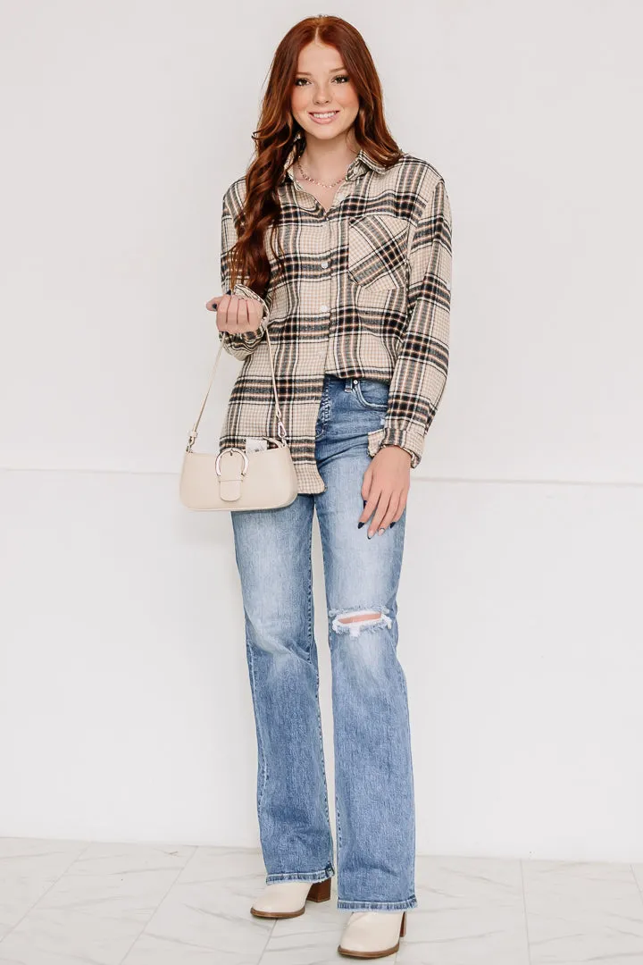 Wild Child Plaid Top | Beige