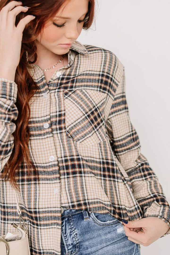Wild Child Plaid Top | Beige