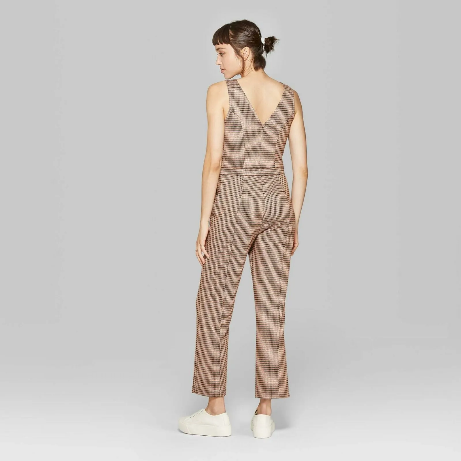 Wild Fable Women's Plaid Sleeveless V-Neck Zip Front Jumpsuit