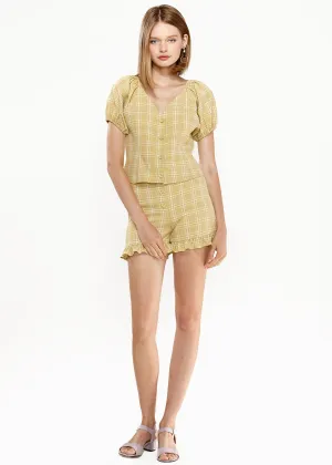Women's Plaid Ruffle Hem High Waist Shorts
