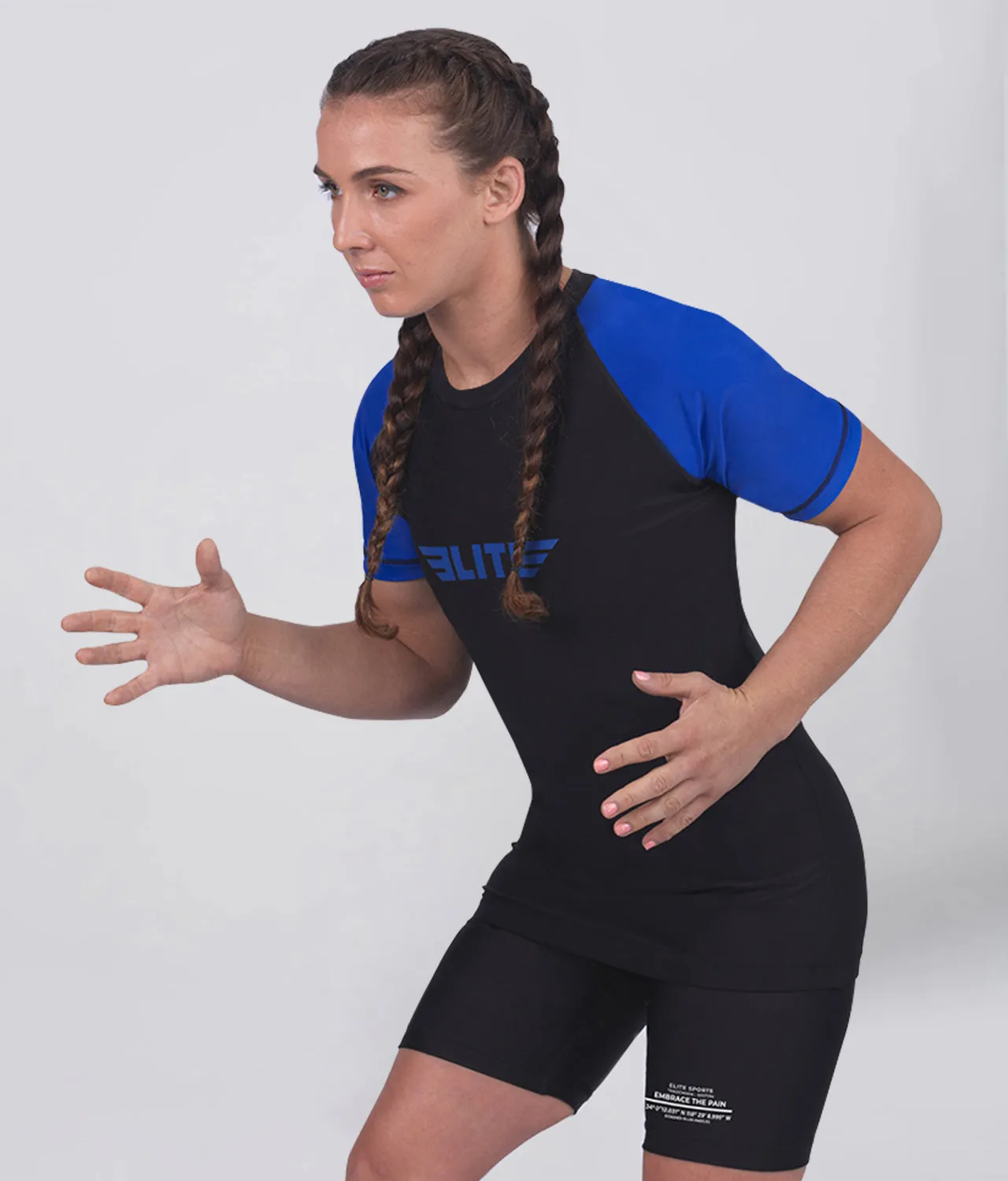 Women's Standard Blue Short Sleeve MMA Rash Guard