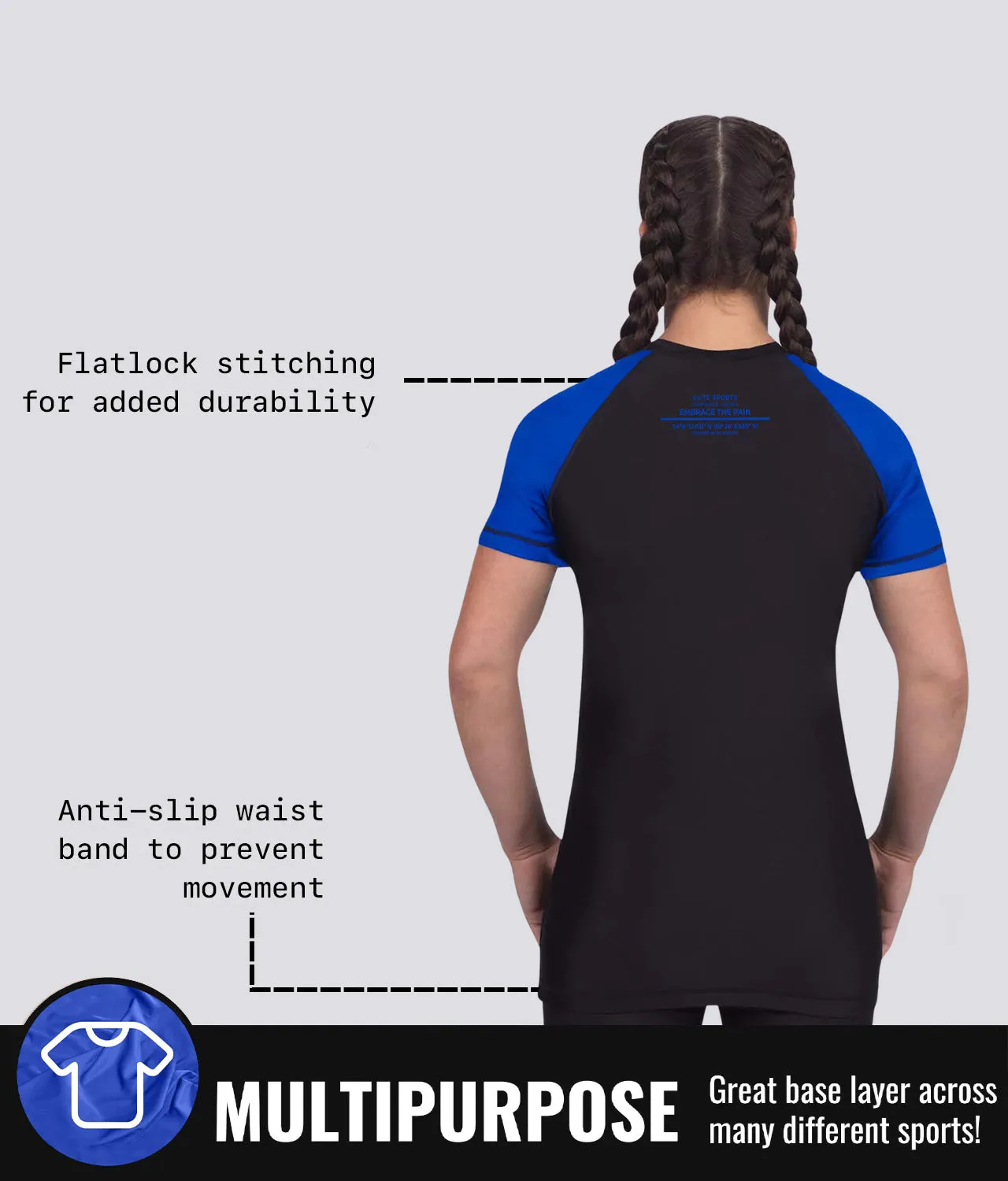 Women's Standard Blue Short Sleeve MMA Rash Guard