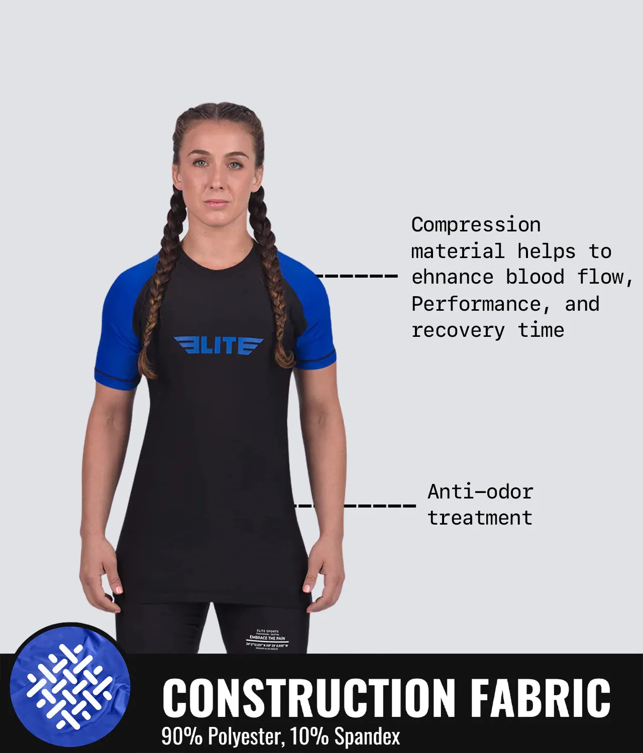 Women's Standard Blue Short Sleeve MMA Rash Guard