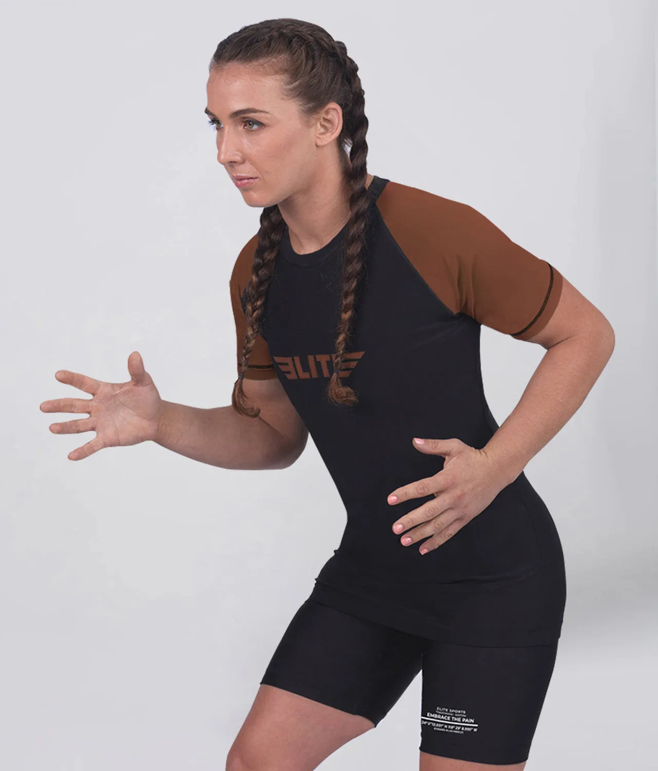 Women's Standard Brown Short Sleeve MMA Rash Guard