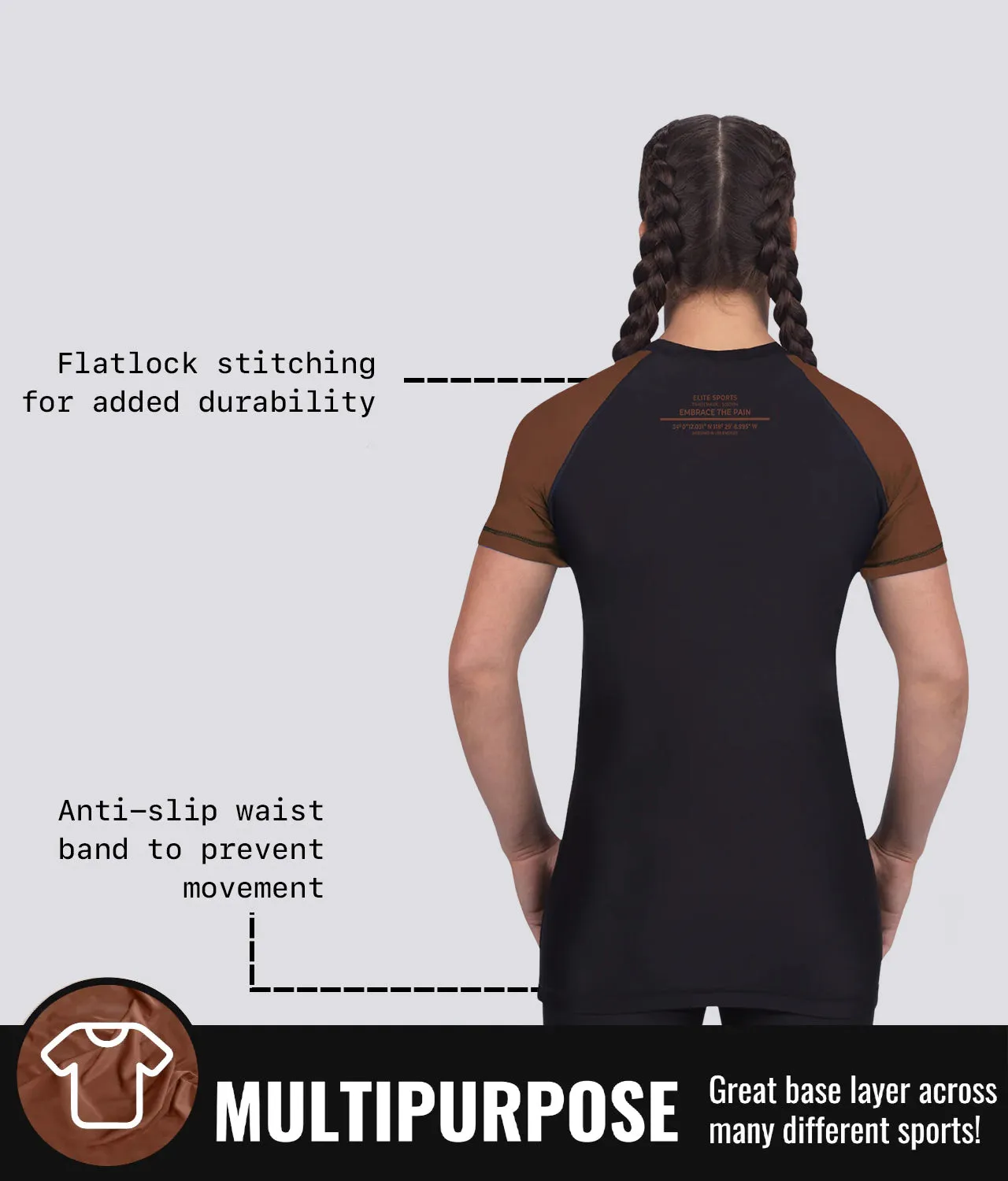 Women's Standard Brown Short Sleeve MMA Rash Guard