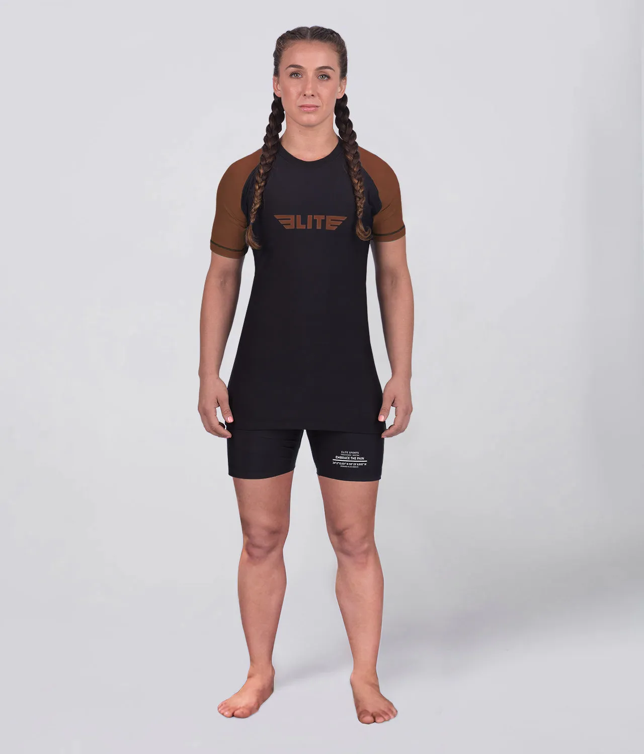 Women's Standard Brown Short Sleeve MMA Rash Guard