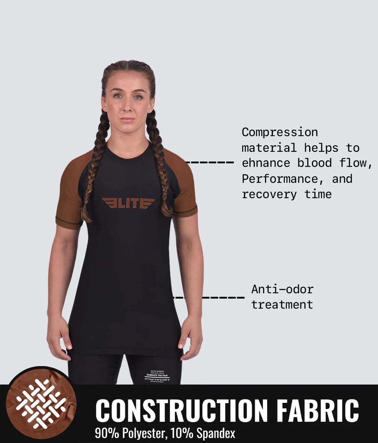 Women's Standard Brown Short Sleeve MMA Rash Guard