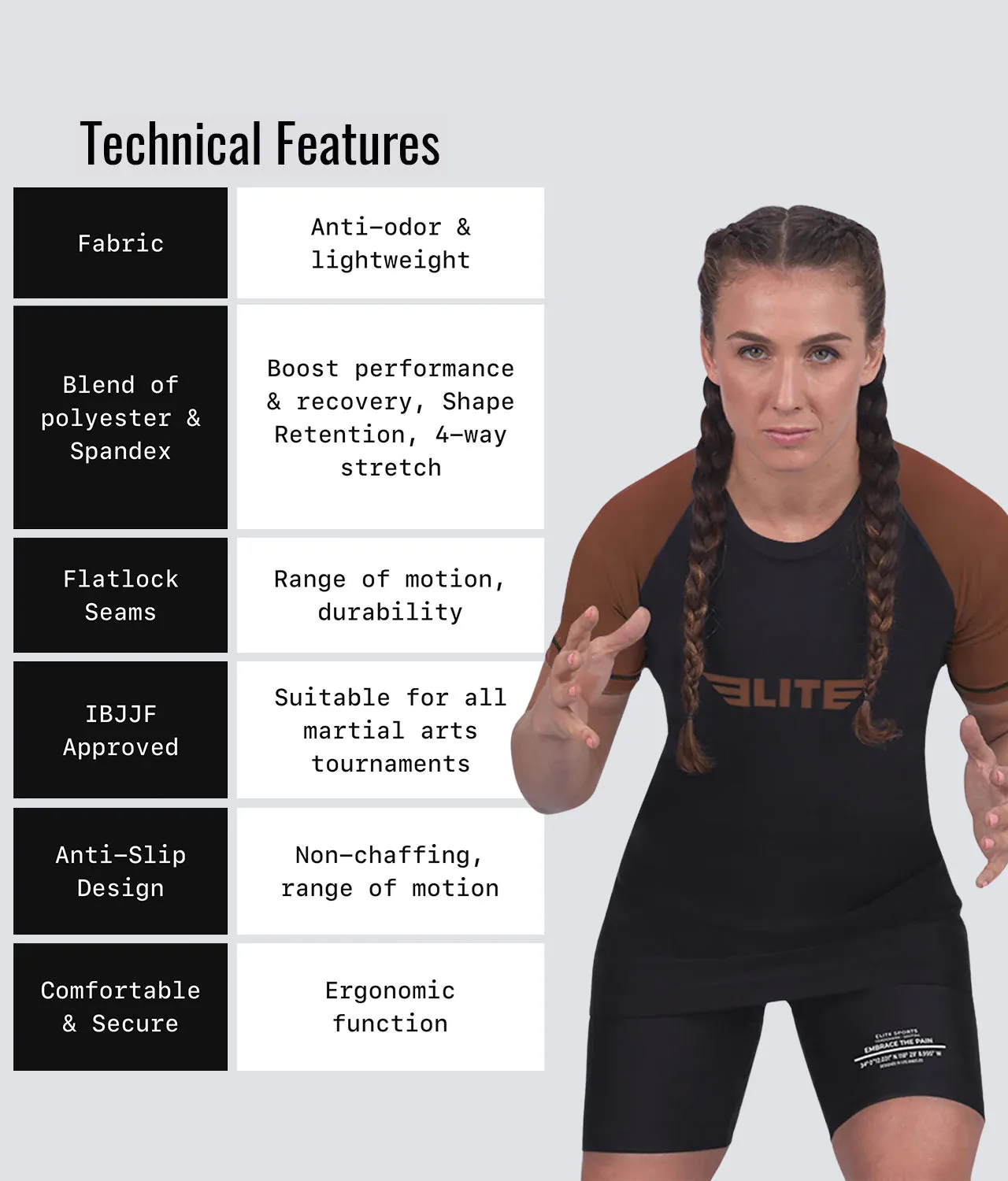 Women's Standard Brown Short Sleeve MMA Rash Guard