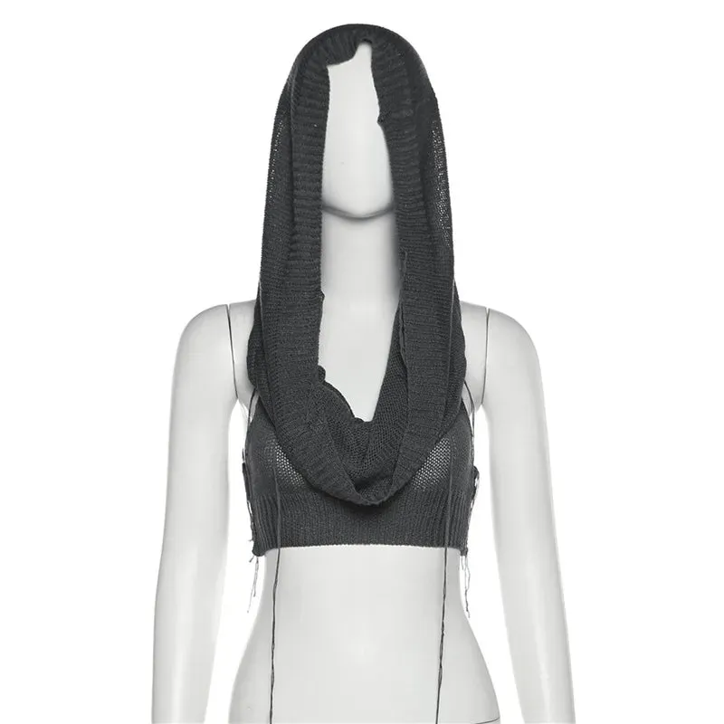 Y2K Knit Hooded Tank Top – Trendy & Edgy Summer Staple