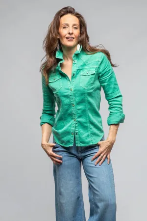 Yarmony Linen Cotton Denim Shirt In Kingman Turquoise