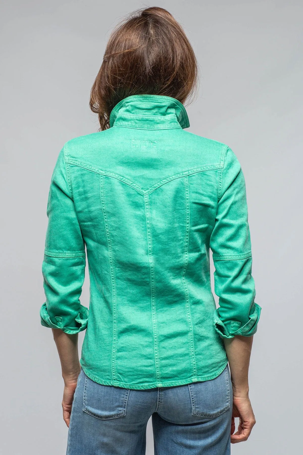 Yarmony Linen Cotton Denim Shirt In Kingman Turquoise