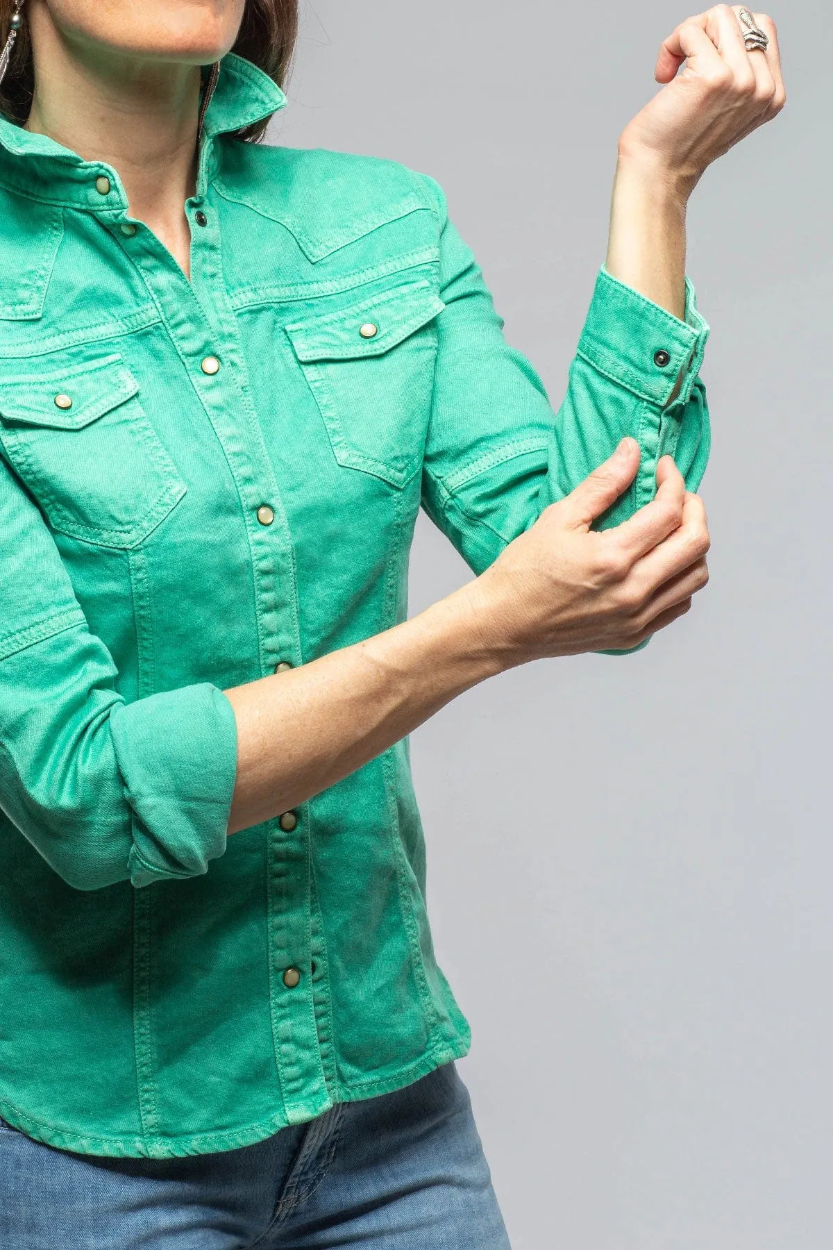 Yarmony Linen Cotton Denim Shirt In Kingman Turquoise