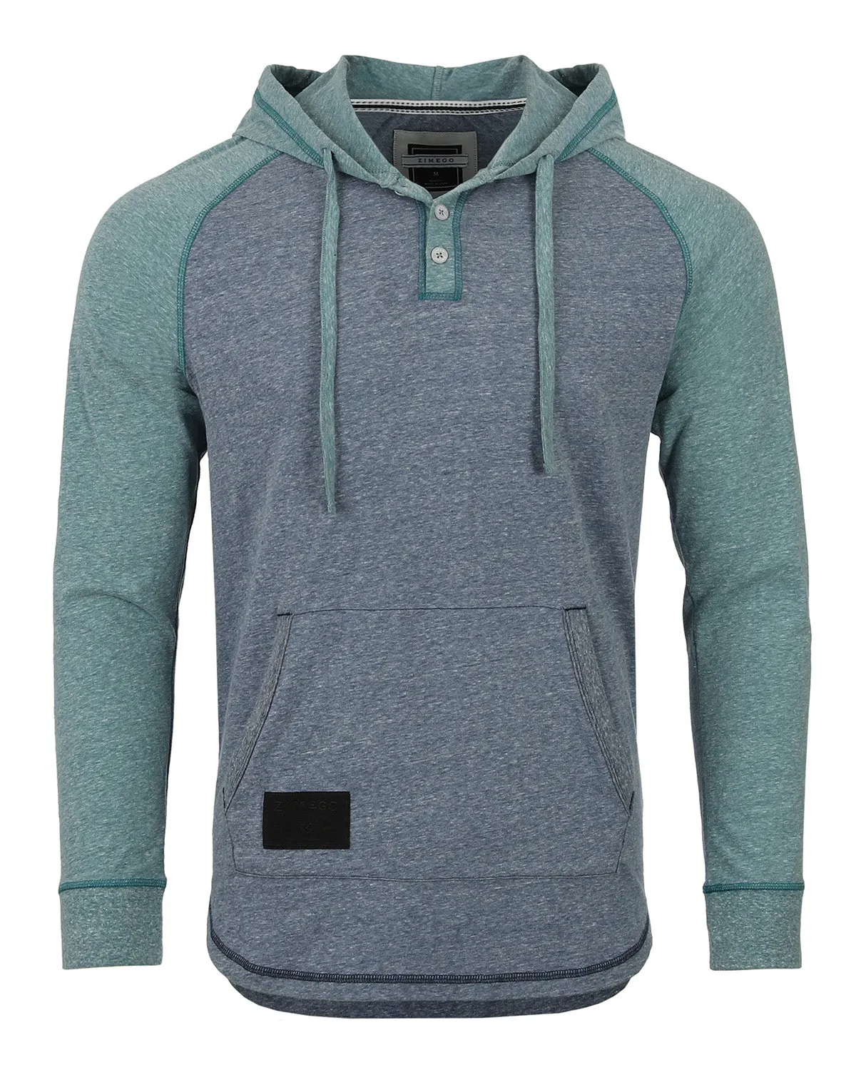 ZIMEGO Men's Long Sleeve Henley Raglan Hoodie with Kangaroo Pocket