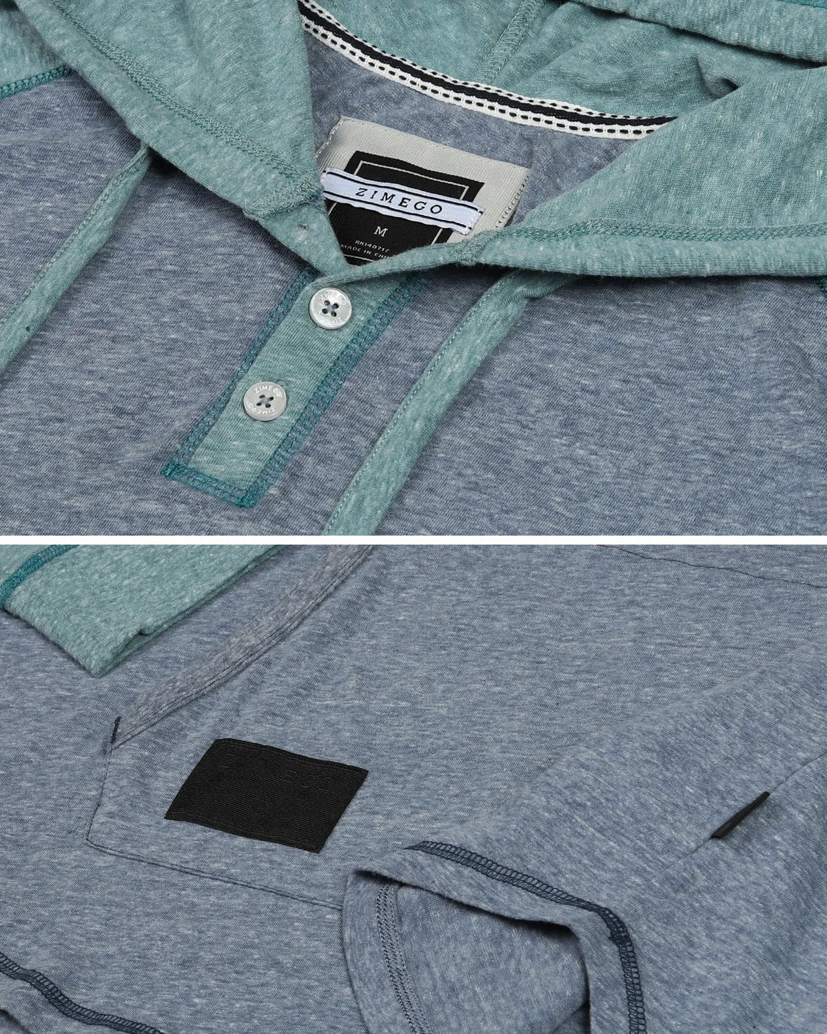 ZIMEGO Men's Long Sleeve Henley Raglan Hoodie with Kangaroo Pocket